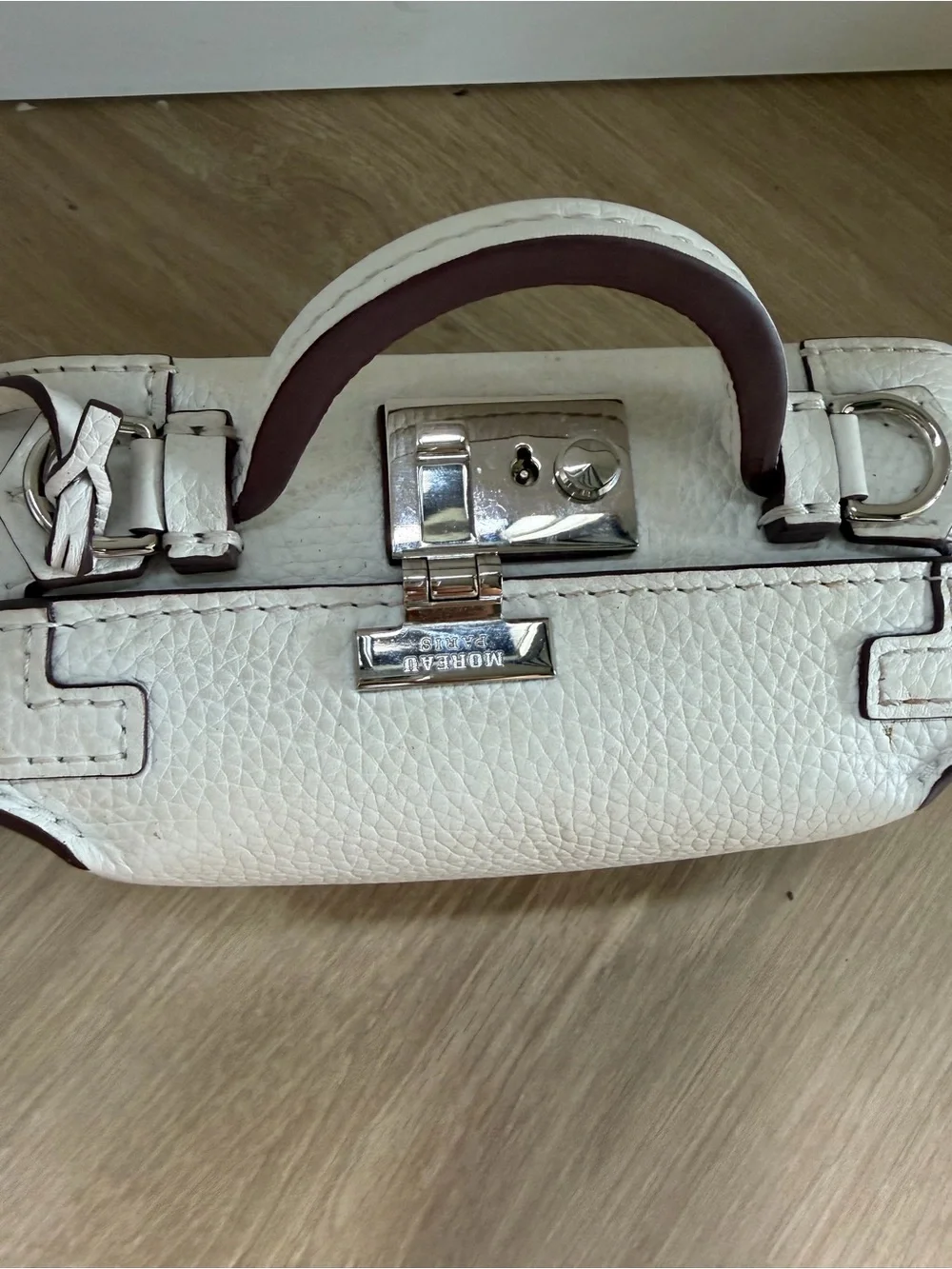 Moreau Paris White Leather Top-Handle Chancelière Trunk Bag